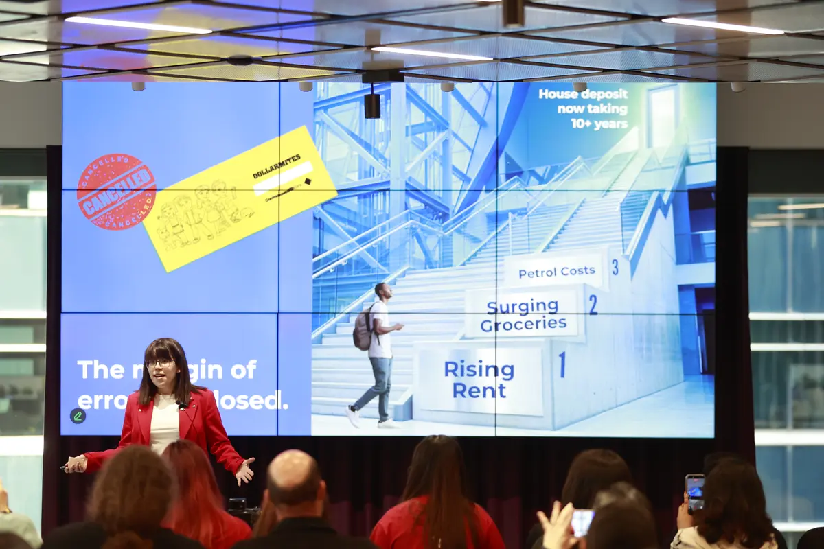 Young people presenting at a My Financial Future pitch day